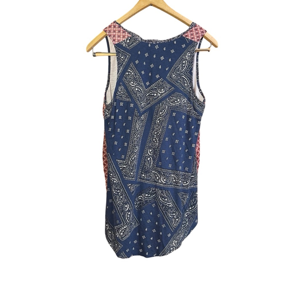 Anthro One September Mixed Print Tank Top Boho Bandana Patchwork Red Blue Sz M * - Picture 4 of 13